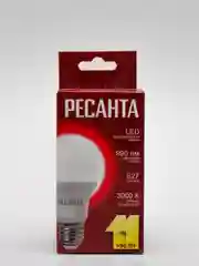 Лампа светодиодная Ресанта Е27 11Вт теплый свет, лампочка цоколь Е27 11Вт
