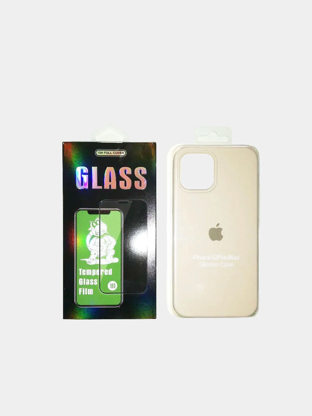 Бежевый набор, чехол Silicone Case и защитное стекло, для iPhone 12 Pro / айфон 12 (6.7)