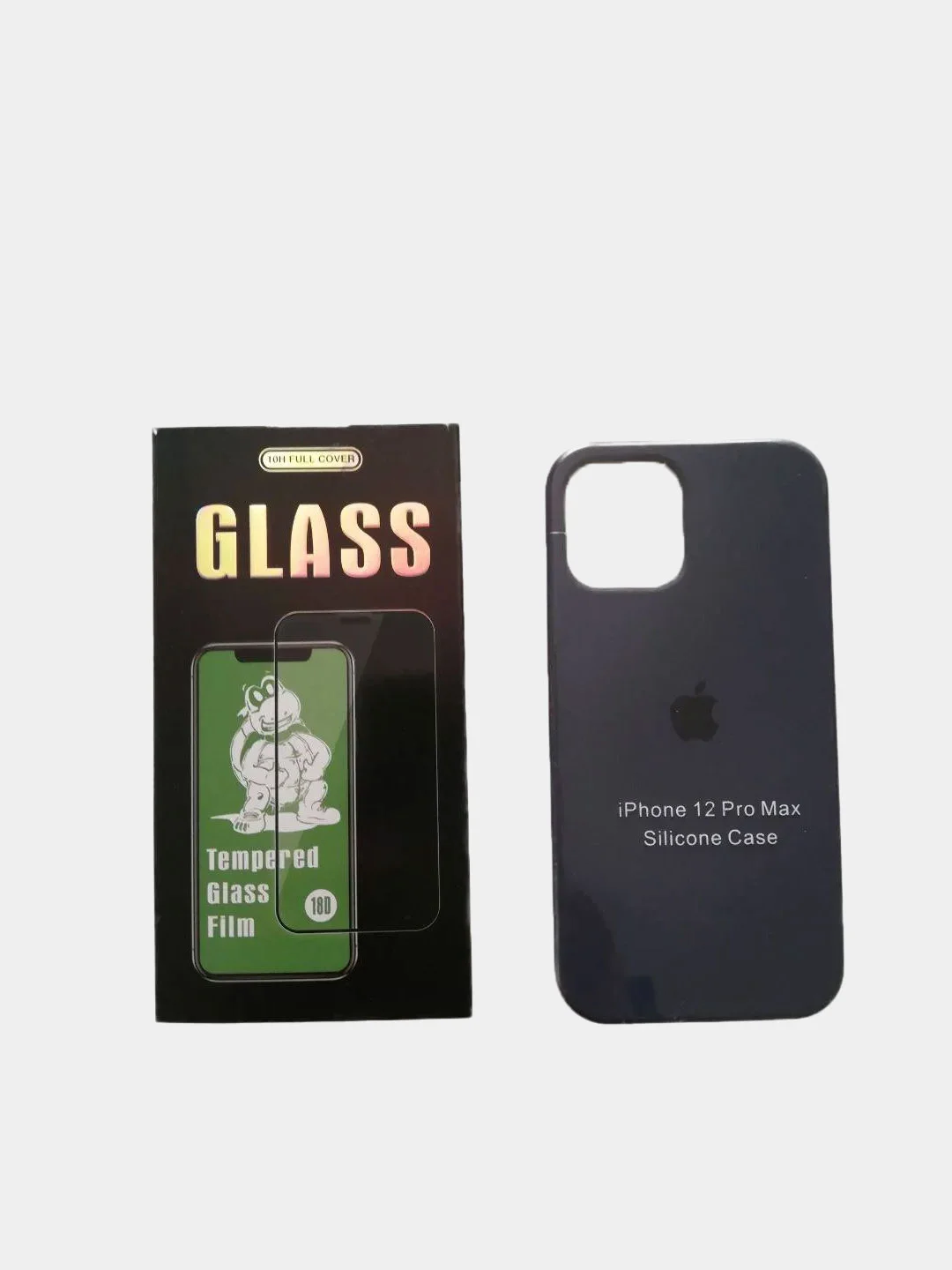 Угольный набор, чехол Silicone Case и защитное стекло, для iPhone 12 Pro / айфон 12 (6.7)