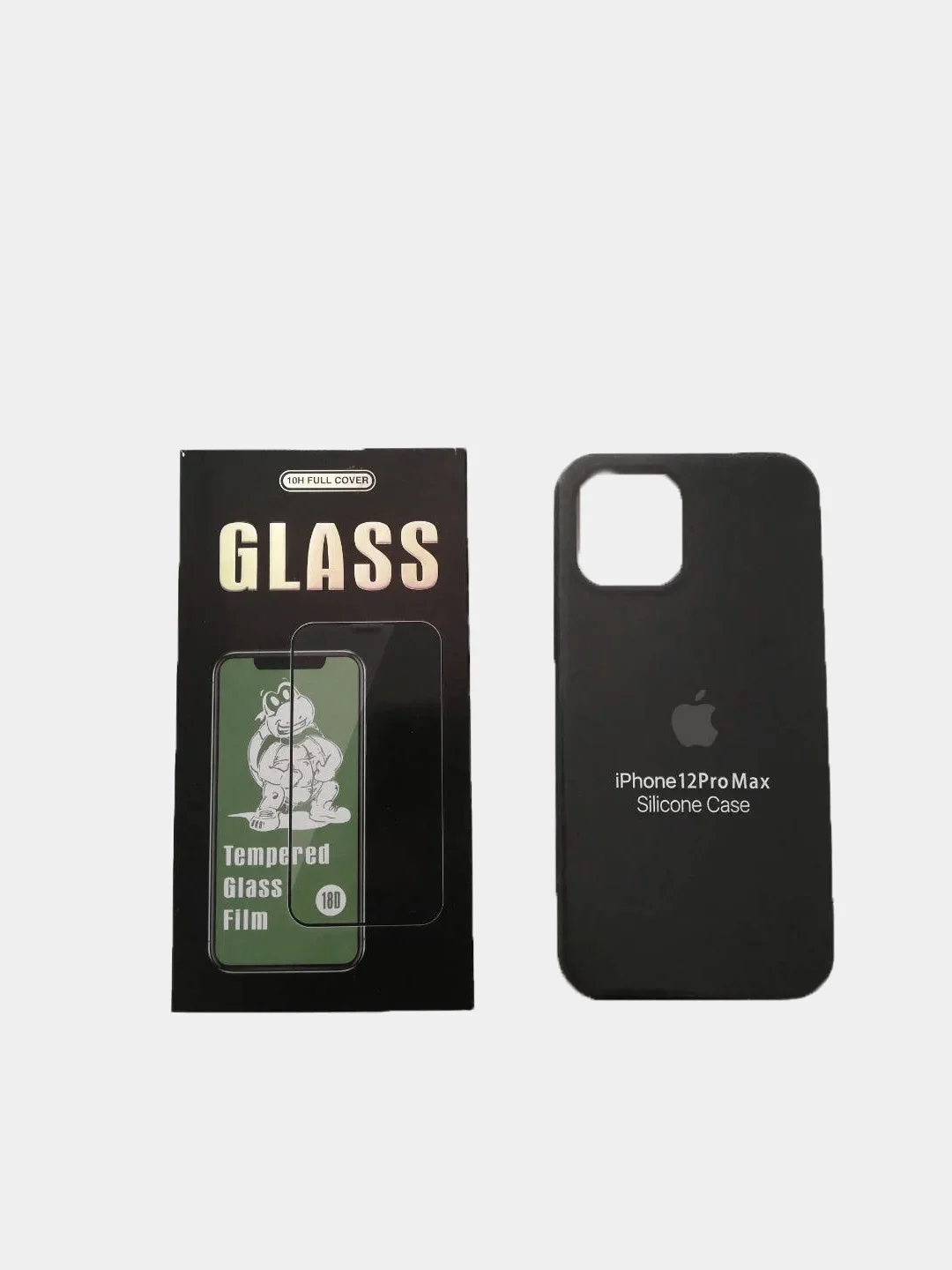 Черный набор, чехол Silicone Case и защитное стекло, для iPhone 12 Pro / айфон 12 (6.7)