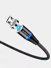 Черный магнитный кабель с быстрой зарядкой 3А и разъемы micro-USB / Type-C / iPhone Lightning