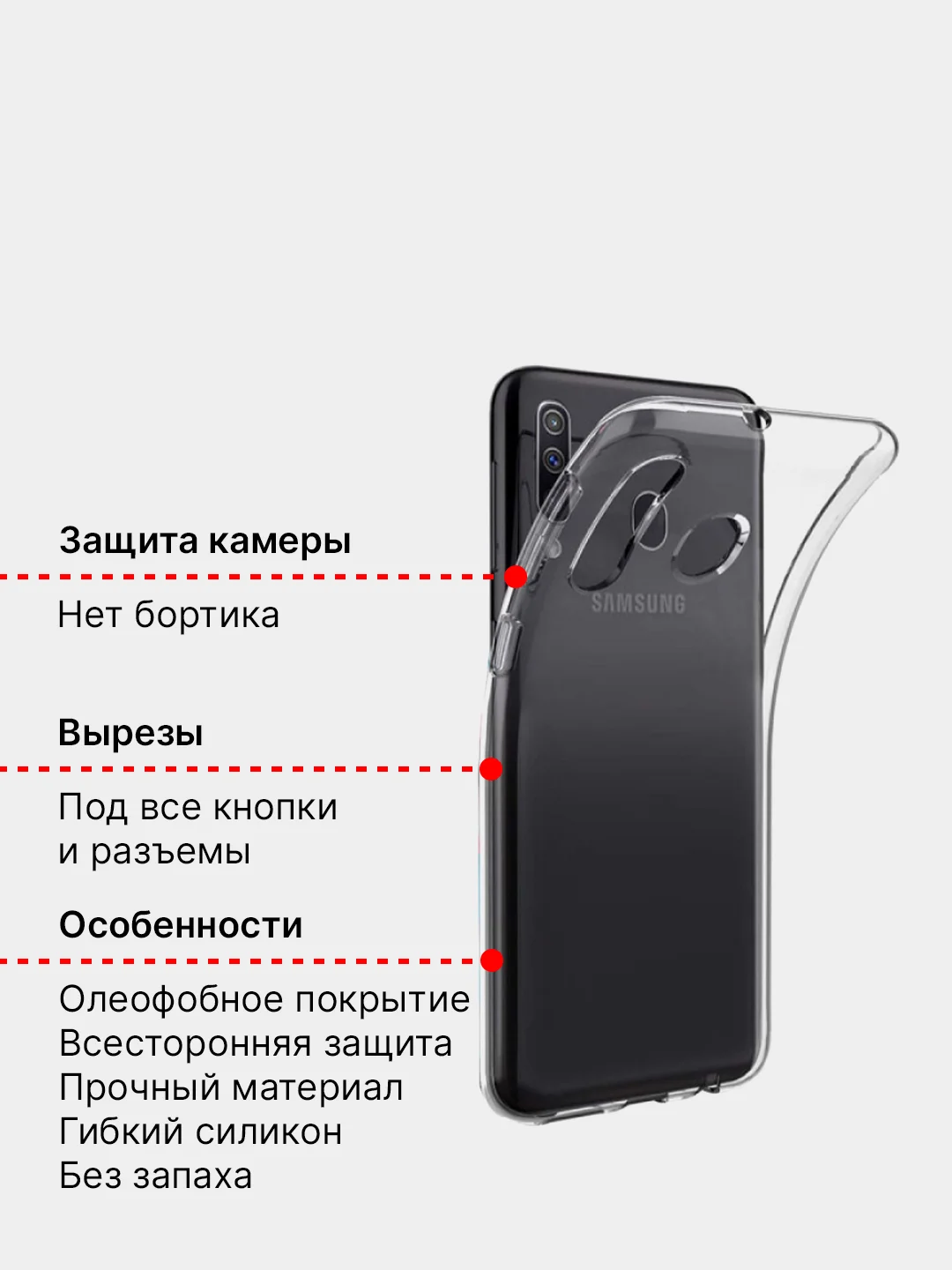 Чехол для Samsung Galaxy A60 прозрачный силиконовый