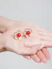 Серьги с фианитами / Серьги ромашки / Серьги цветы