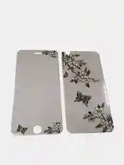 Лайм защитное стекло iPhone 6 / 6S 2 в 1 двухсторонее с цветами и стразами  mobus
