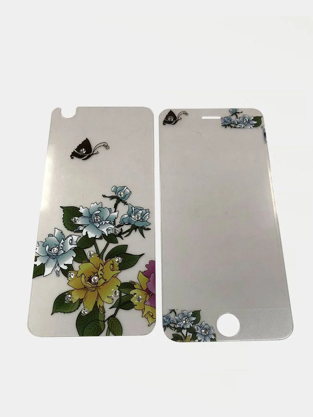 Розовый защитное стекло iPhone 6 / 6S 2 в 1 двухсторонее с цветами и стразами  mobus