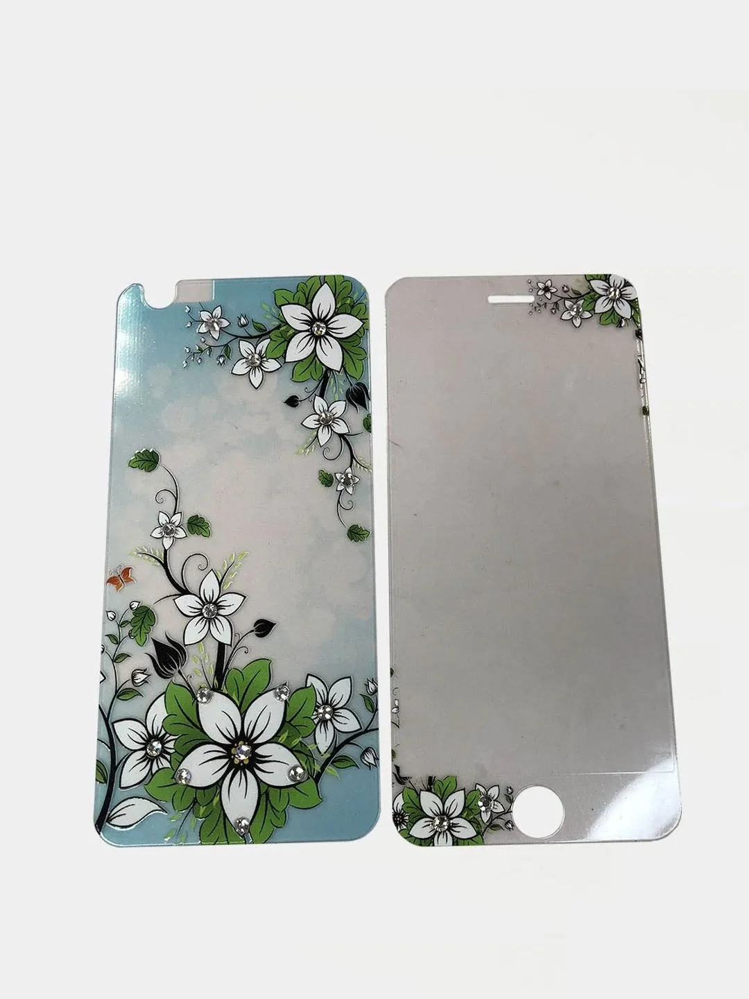 Синий защитное стекло iPhone 6 / 6S 2 в 1 двухсторонее с цветами и стразами  mobus