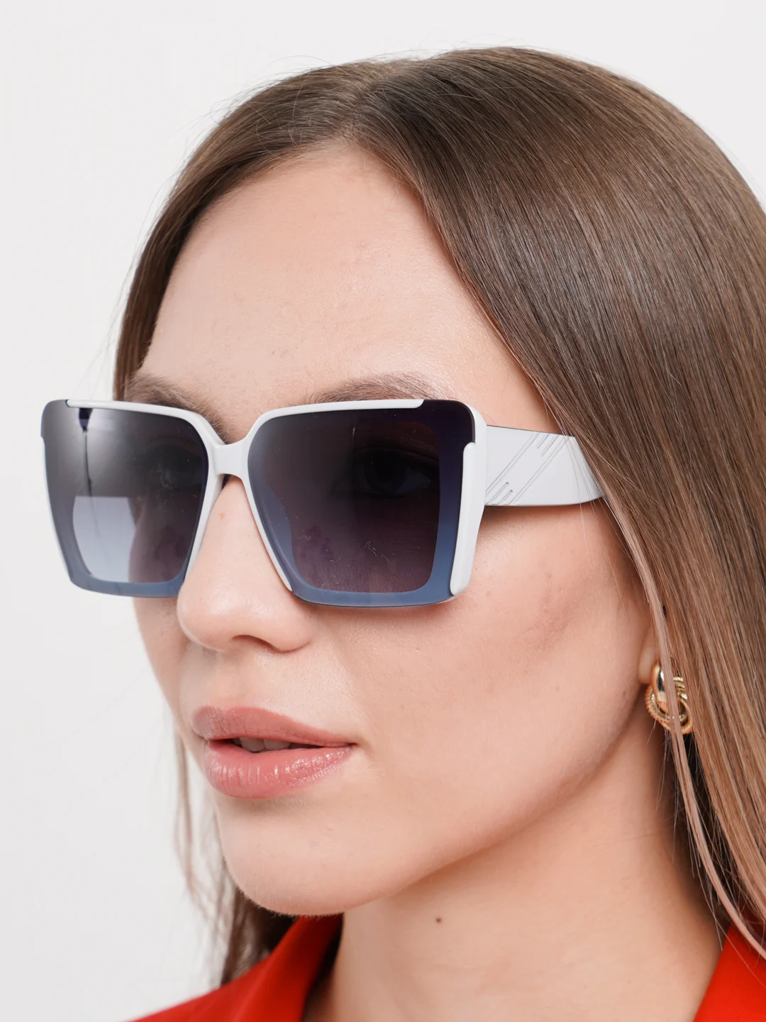Белый женские солнцезащитные очки, футляр и салфетка UV400