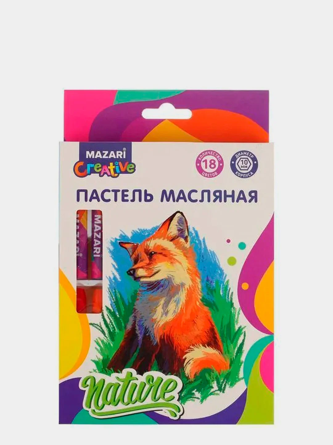 Пастель масляная Mazari, 18 цветов, шестигранный корпус, длина 73 мм, d корпуса 10 мм