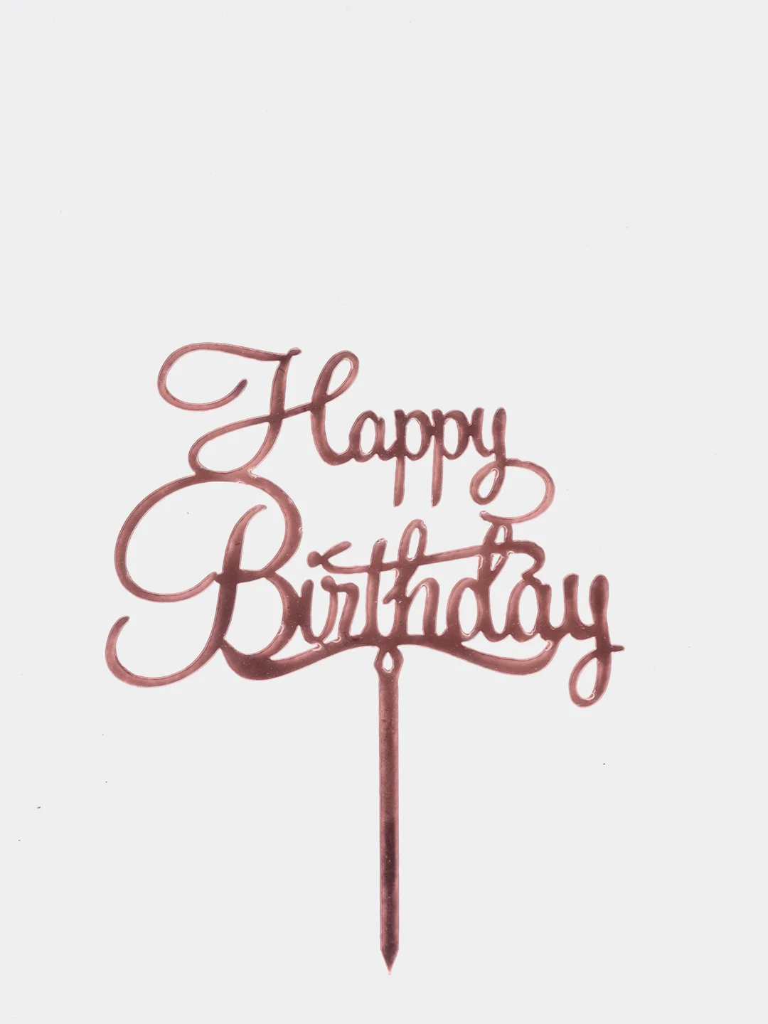 Серый металлик топпер для торта Happy Birthday