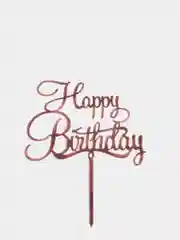 Серый металлик топпер для торта Happy Birthday