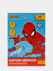 Картон цветной немелованный, А4, 8 листов, 8 цветов "Человек-паук"