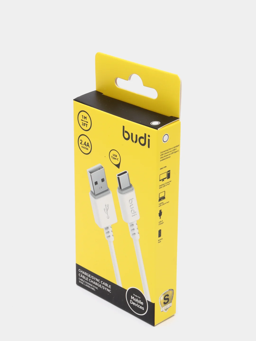 Кабель для зарядки смартфона Budi USB Type-С, 2.4А