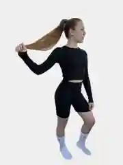 Черный костюм женский спортивный,комплект для йоги для спорта,двойка:велосипедки и топ в рубчик
