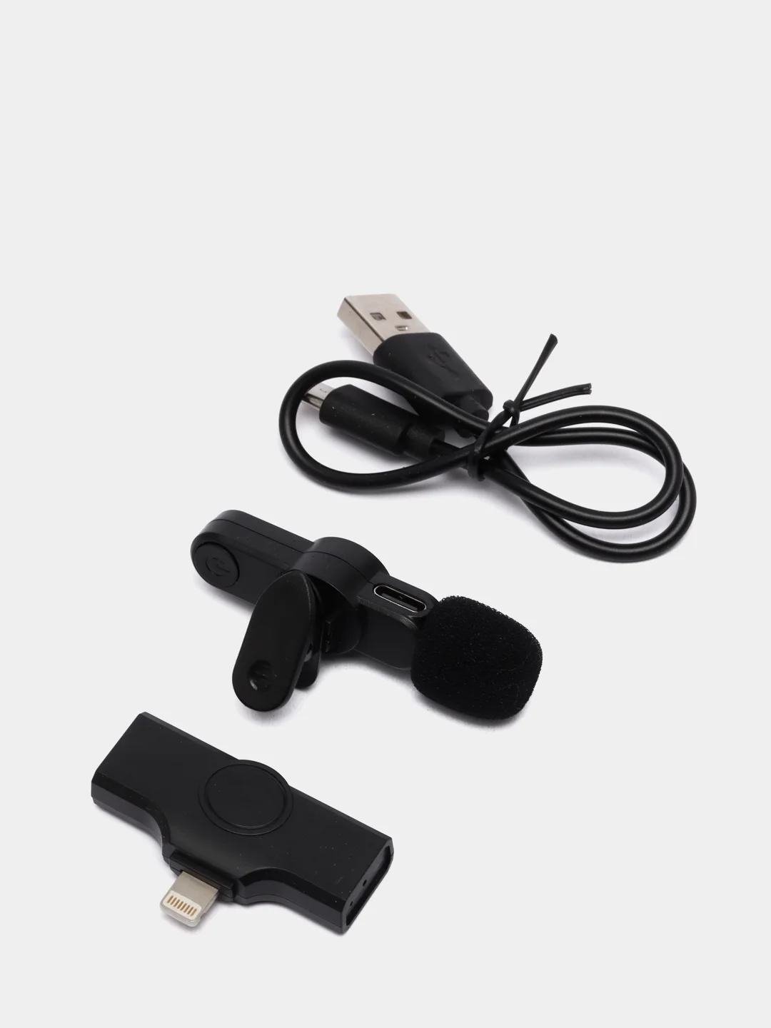 Черный микрофон петличный беспроводной, петличка для iPhone и Android, USB Type-C