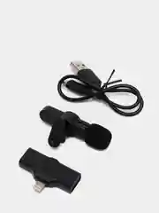 Черный микрофон петличный беспроводной, петличка для iPhone и Android, USB Type-C