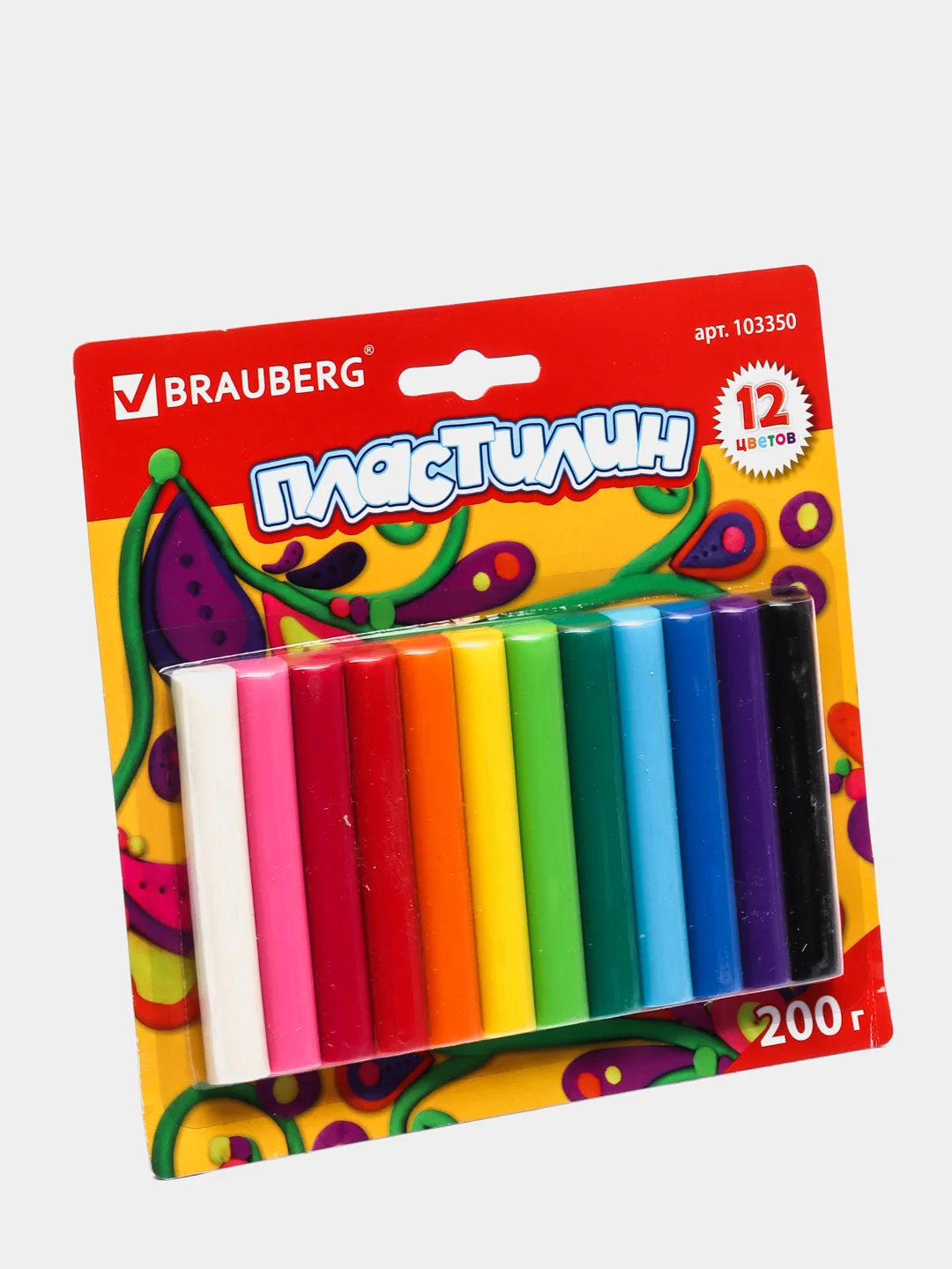 Пластилин классический BRAUBERG 12 цветов, 200 г, блистер, 103350
