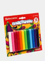 Пластилин классический BRAUBERG 12 цветов, 200 г, блистер, 103350