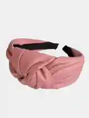 Розовый ободок для волос кожаный с узлом