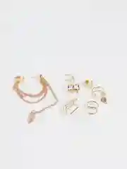 Золотой набор из 7 кафф/ каффы на уши/ украшение на хрящ/ серьги с цепочкой/ клипсы