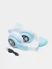 Светло-синий беспроводные Bluetooth наушники с кошачьими светящимися ушами