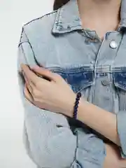 Браслет из натуральных камней: Кошачий глаз темно-синий Handmade, плетенный, 8 мм