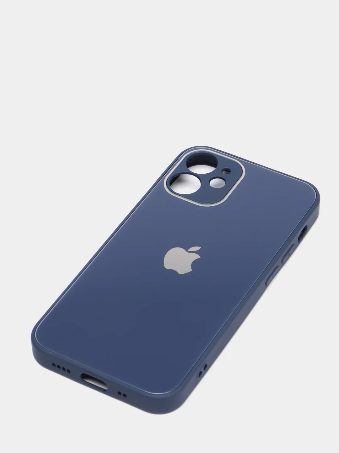 Темно-синий стеклянный силиконовый чехол на iPhone 13, 12, 11,  XR, 7, 8, SE, 8+, 7+, 6s, 6, Pro, Max