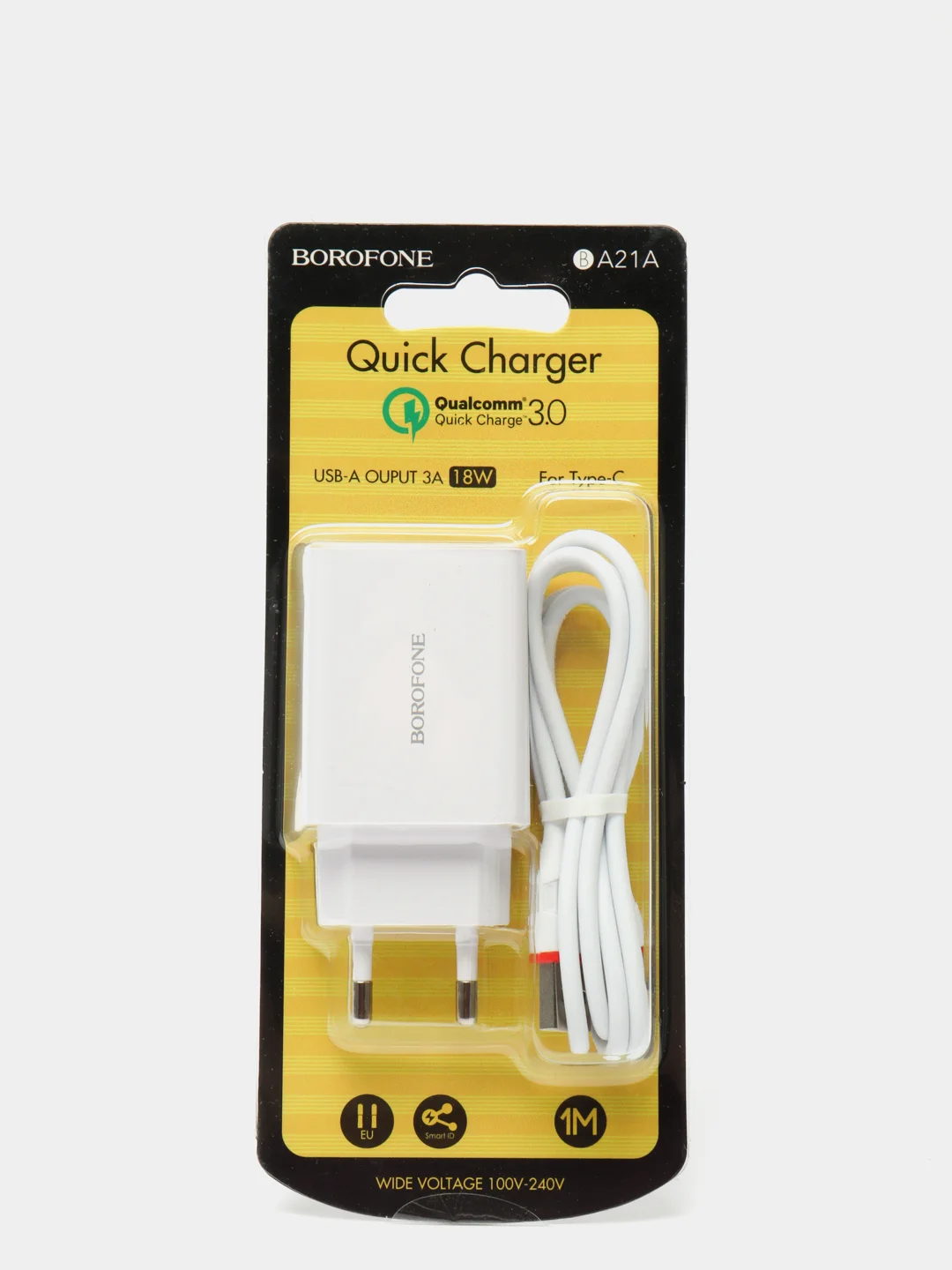 Зарядное устройство Borofone BA21A (QC 3.0, 3A, 18W + кабель Type-C для Android)