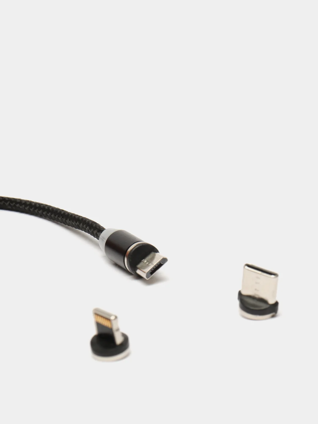 Черный магнитный кабель для зарядки Type-C, Lightning (Apple), Micro USB