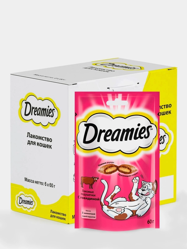 Лакомство для кошек Dreamies лакомые подушечки с говядиной