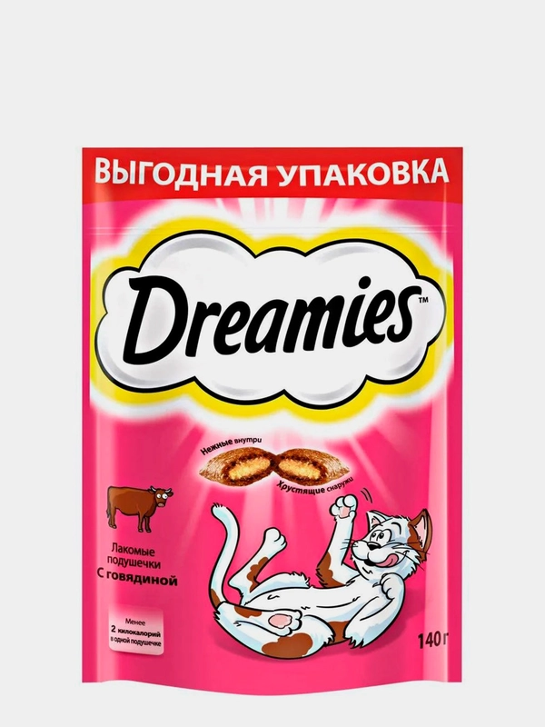 Лакомство для кошек Dreamies лакомые подушечки с говядиной  140 гр