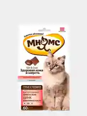 Мнямс хрустящие подушечки для кошек с птицей и говядиной "Здоровая кожа и шерсть" 60 г