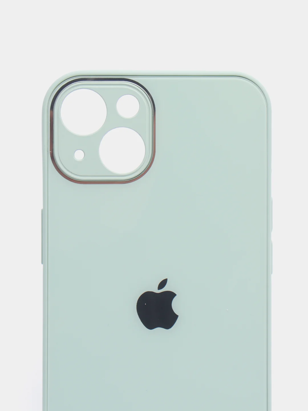 Мятный чехол силиконовый со стеклянной панелью для iPhone 13