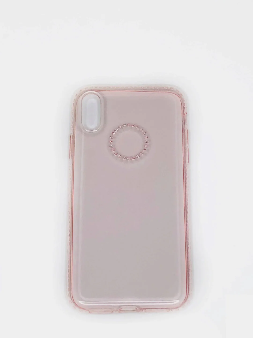 Розовый чехол для Apple iPhone X / Xs, прозрачный, силиконовый, со стразами