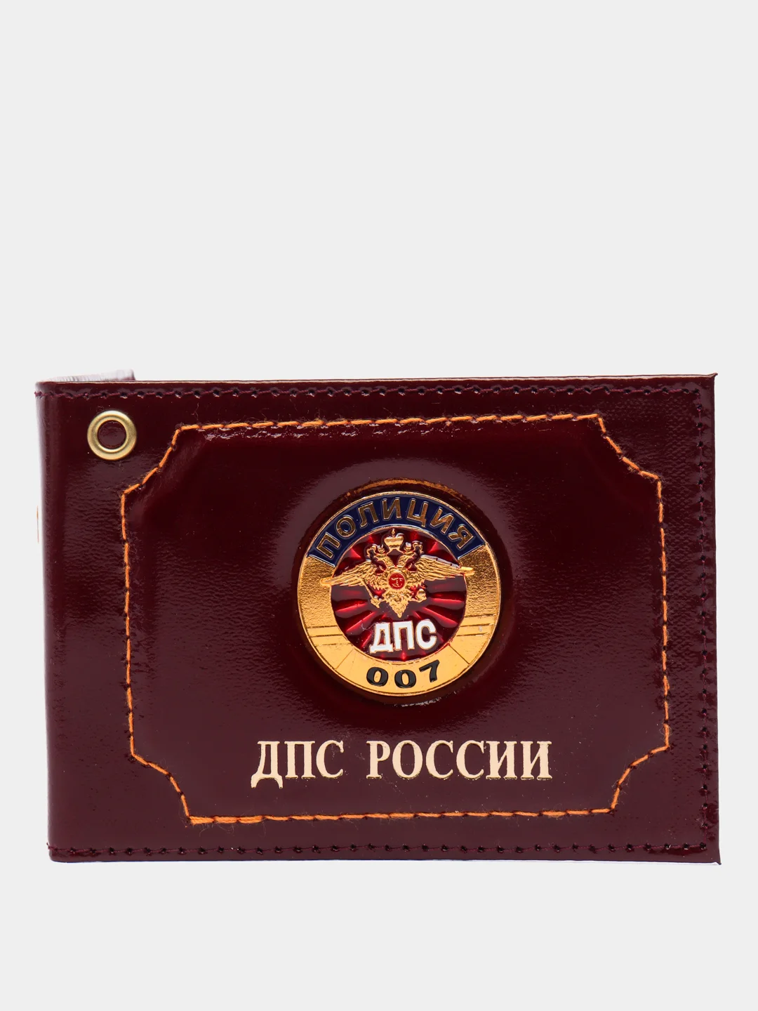 Бордовый обложка для удостоверения "ДПС России" с металл. гербом (нат. кожа)