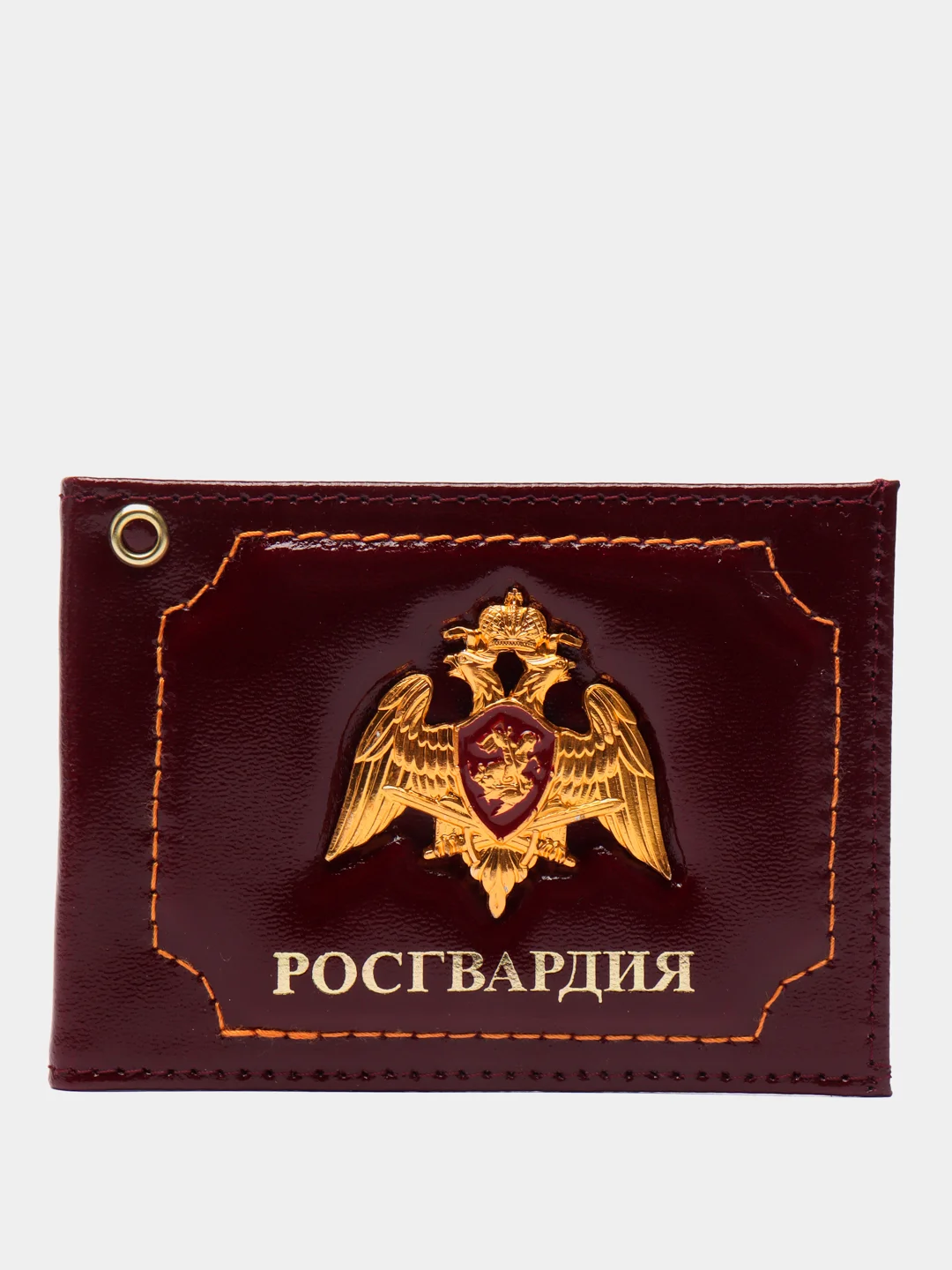 Бордовый обложка для удостоверения "Росгвардия" с металл. гербом (нат. кожа)