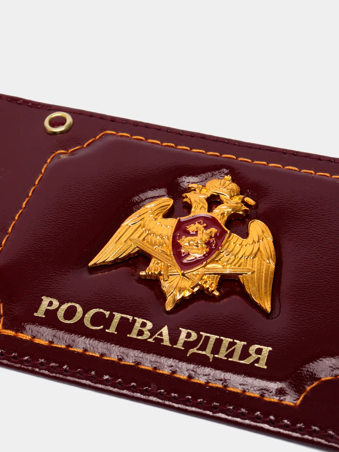 Бордовый обложка для удостоверения "Росгвардия" с металл. гербом (нат. кожа)