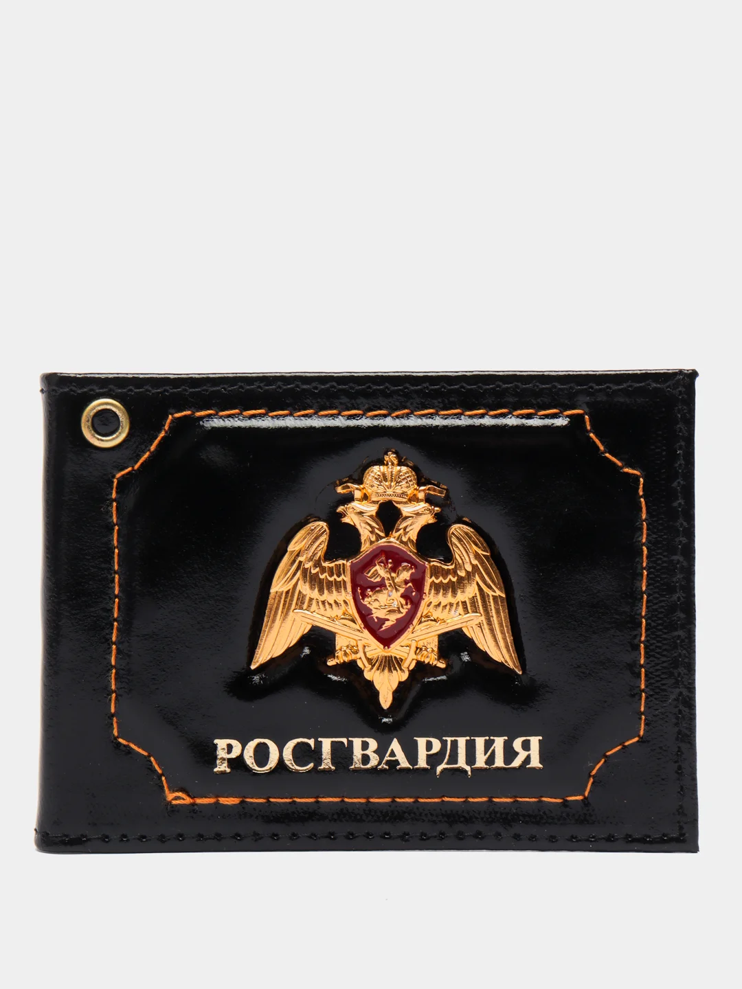 Черный обложка для удостоверения "Росгвардия" с металл. гербом (нат. кожа)