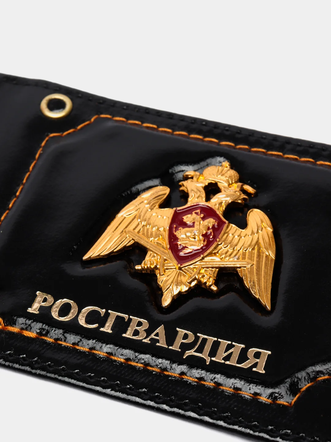 Черный обложка для удостоверения "Росгвардия" с металл. гербом (нат. кожа)