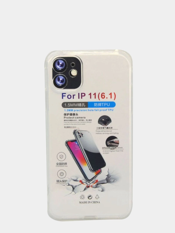 Силиконовый чехол iPhone 11 усиленные углы, защита вокруг камер, прозрачный