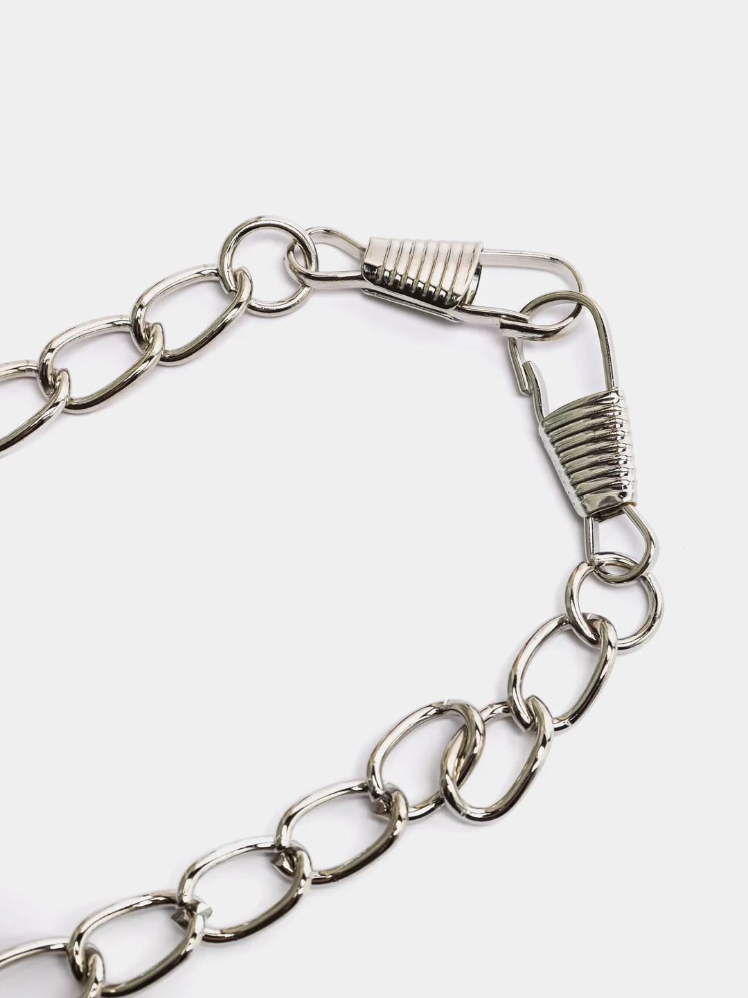 Серебряный цепь с карабинами для сумки, 110 см