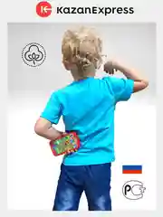 Голубой футболка детская для мальчика и девочек "Три кота" на 1-4 года, 4 цвета, 100% хлопок