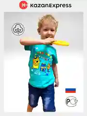 Бирюзовый футболка детская для мальчика и девочек "Три кота" на 1-4 года, 4 цвета, 100% хлопок