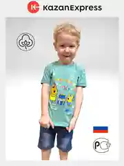Лайм футболка детская для мальчика и девочек "Три кота" на 1-4 года, 4 цвета, 100% хлопок
