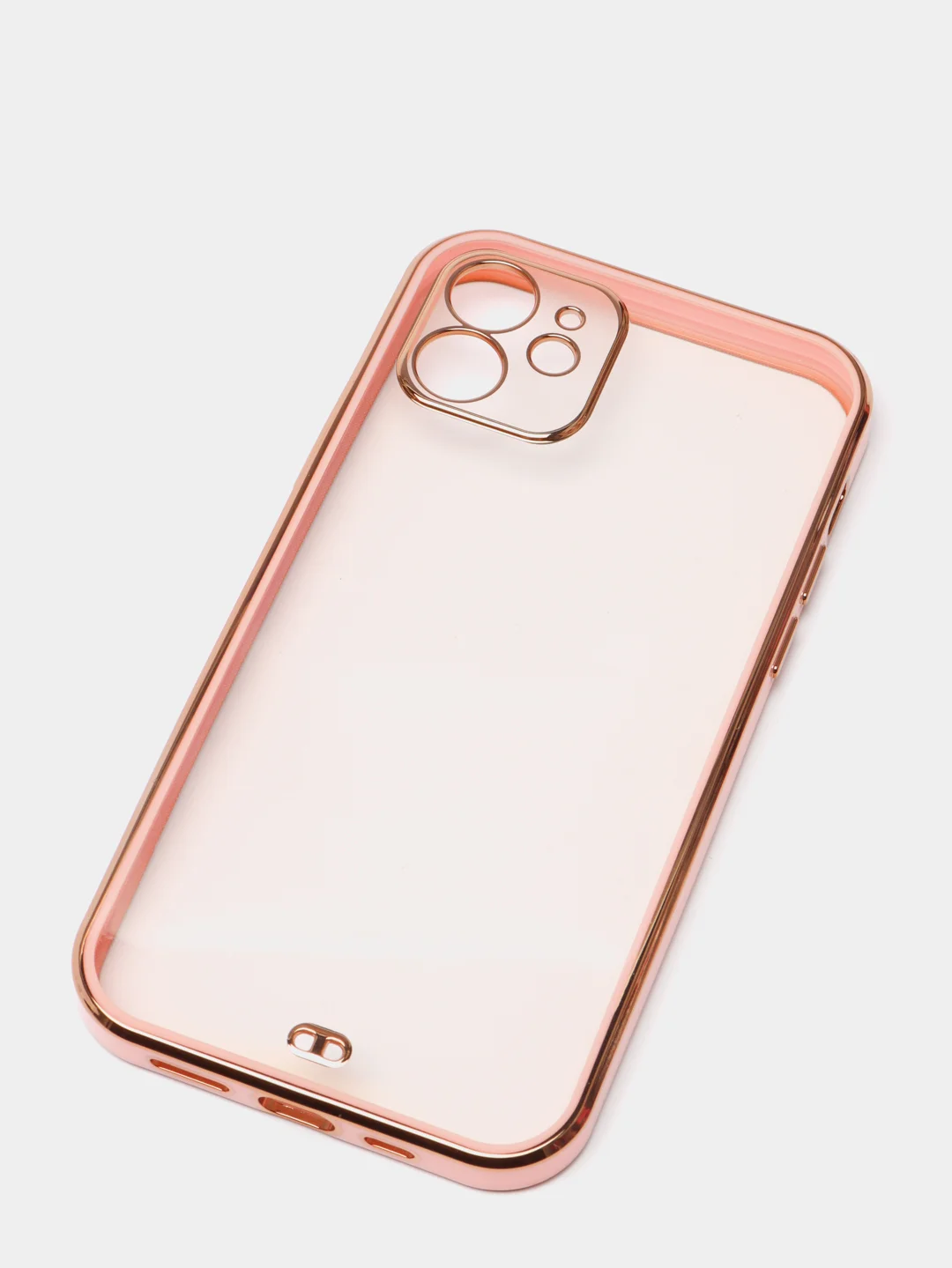 Розовый чехол силиконовый с золотым ободком iPhone 12
