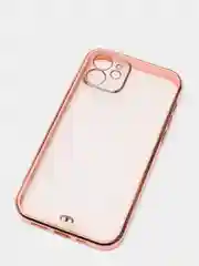 Розовый чехол силиконовый с золотым ободком iPhone 12