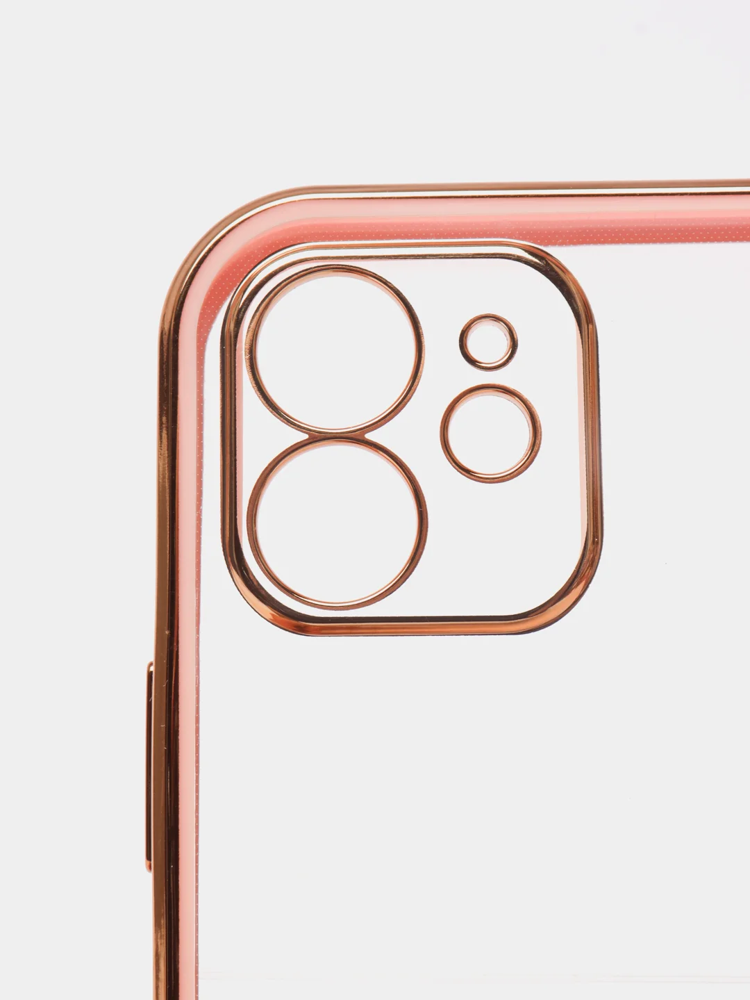 Розовый чехол силиконовый с золотым ободком iPhone 12