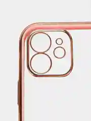 Розовый чехол силиконовый с золотым ободком iPhone 12