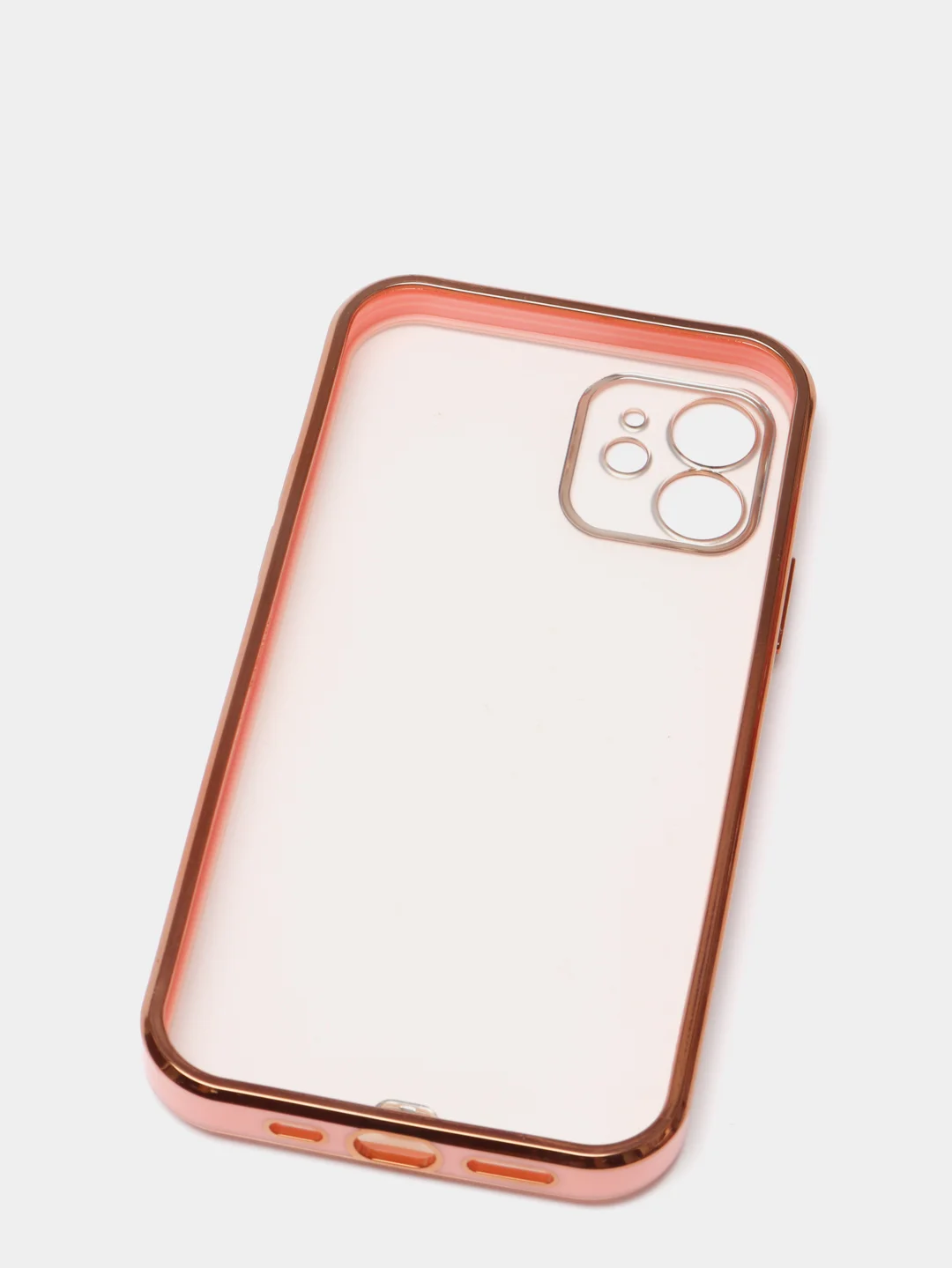 Розовый чехол силиконовый с золотым ободком iPhone 12