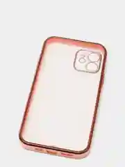 Розовый чехол силиконовый с золотым ободком iPhone 12