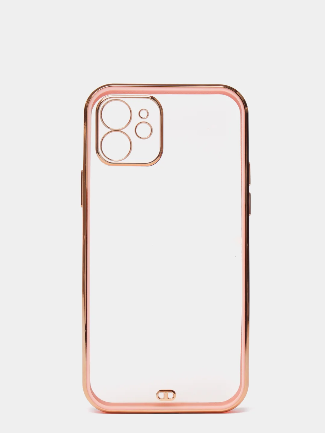 Розовый чехол силиконовый с золотым ободком iPhone 12